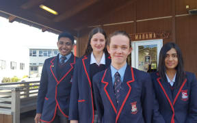 Year 11 students at Newlands College Wellington are nervous but confident about their first NCEA exams. From left are Senuka Sudusinghe, Madi Ulusele, Isaac Andrews, and Isha Bhatnagar.
