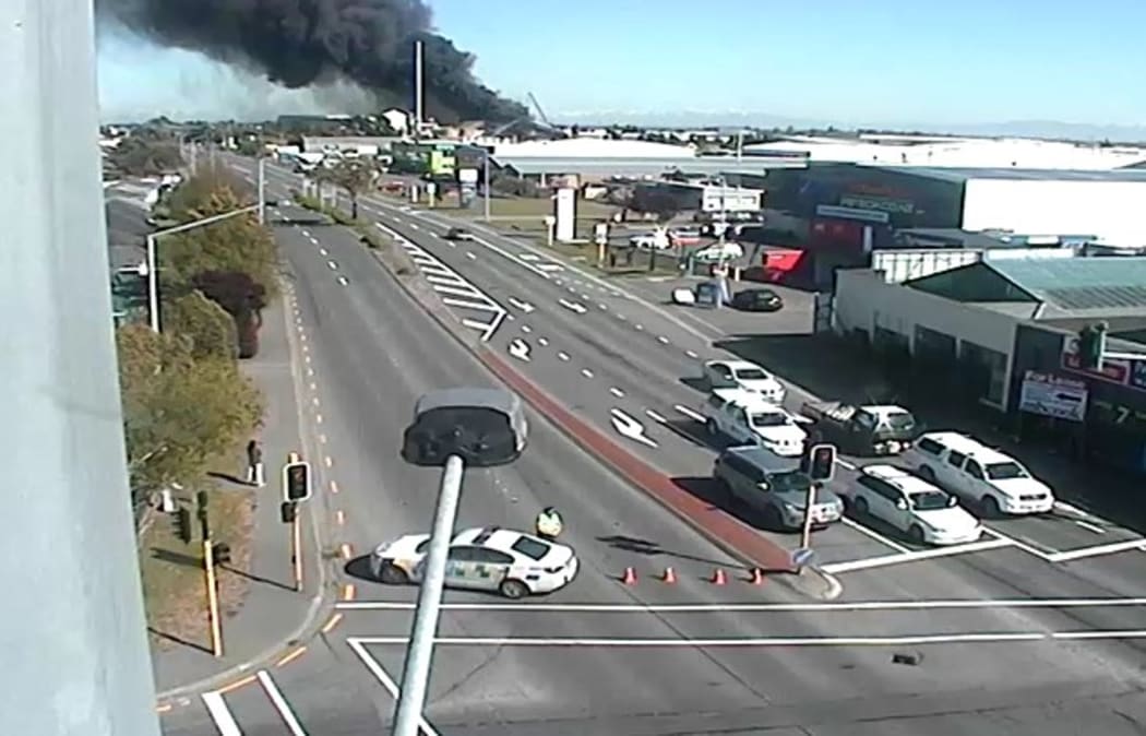 The fire at a fertiliser factory in Christchurch has forced the closure of some roads in the area.