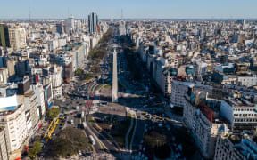 An aerial view of the cityscape of Buenos Aires, Argentina.