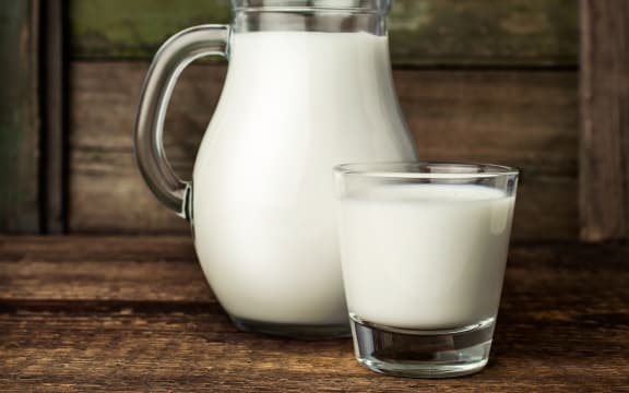 Milk in glass jug.