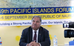 Nauru President, Baron Waqa, addresses members of the media