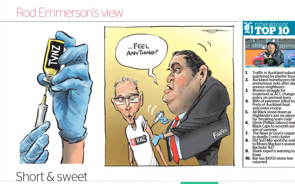 Rod Emmerson's take on the plan for a new media entity in his Herald cartoon on April 1.