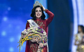 Miss Mexico Fatima Bosch celebrates winning the 2025 Miss Universe pageant in Nonthaburi, north of Bangkok, on November 21, 2025.