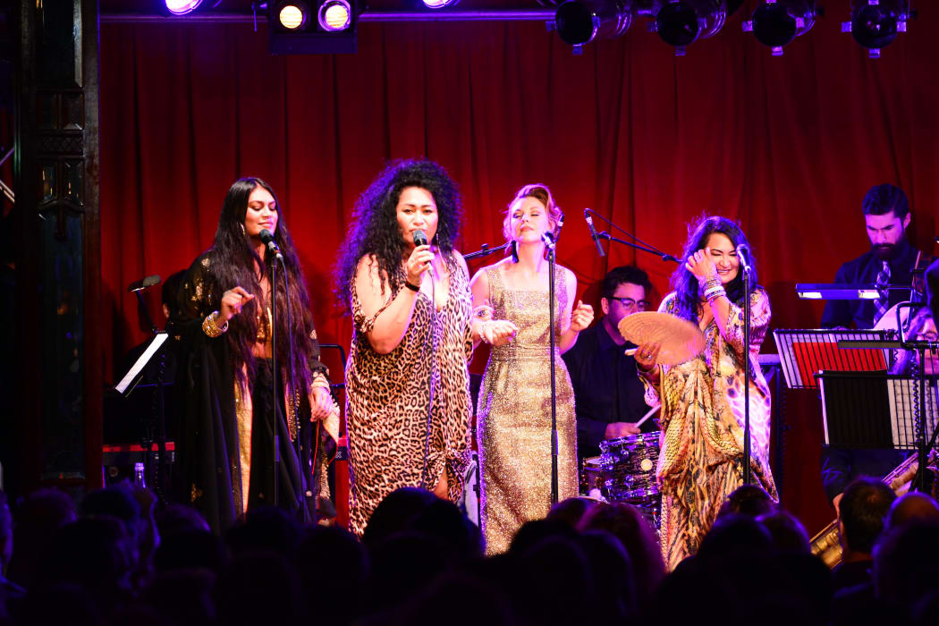 Aaradhna, Bella Kalolo, Esther Stephens and Annie Crummer on stage at the Auckland Festival.