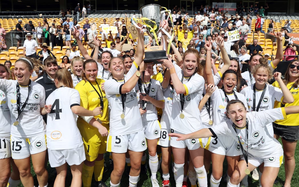 Eastern Suburbs celebrate winning the final of the Women's National League Championship against Western Springs