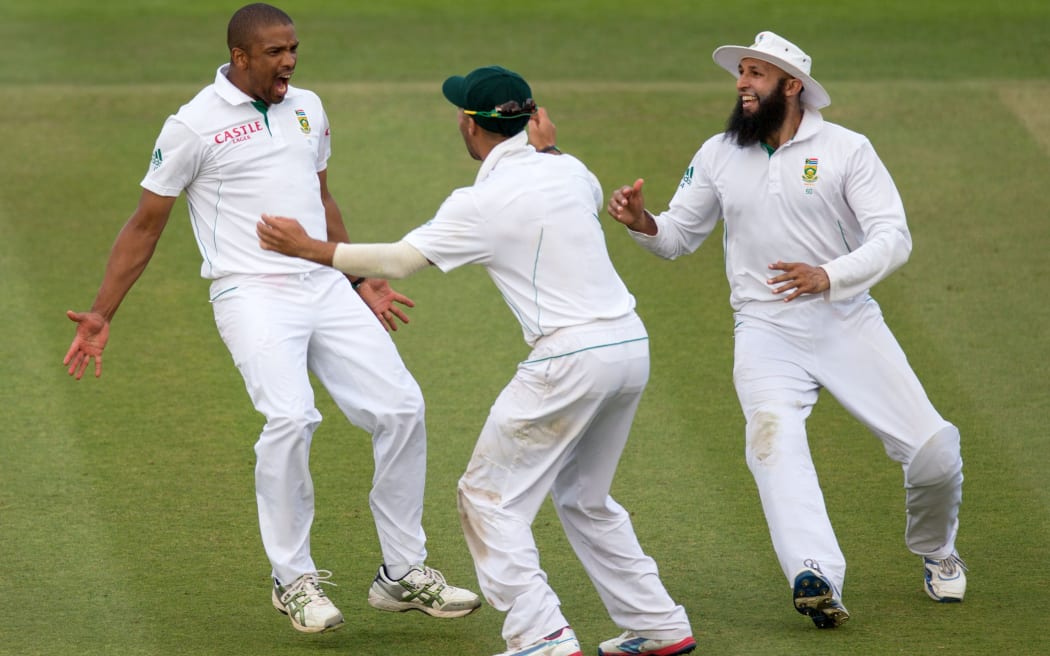 L-r: Vernon Philander; Jean-Paul Duminy and Hashim Amla.