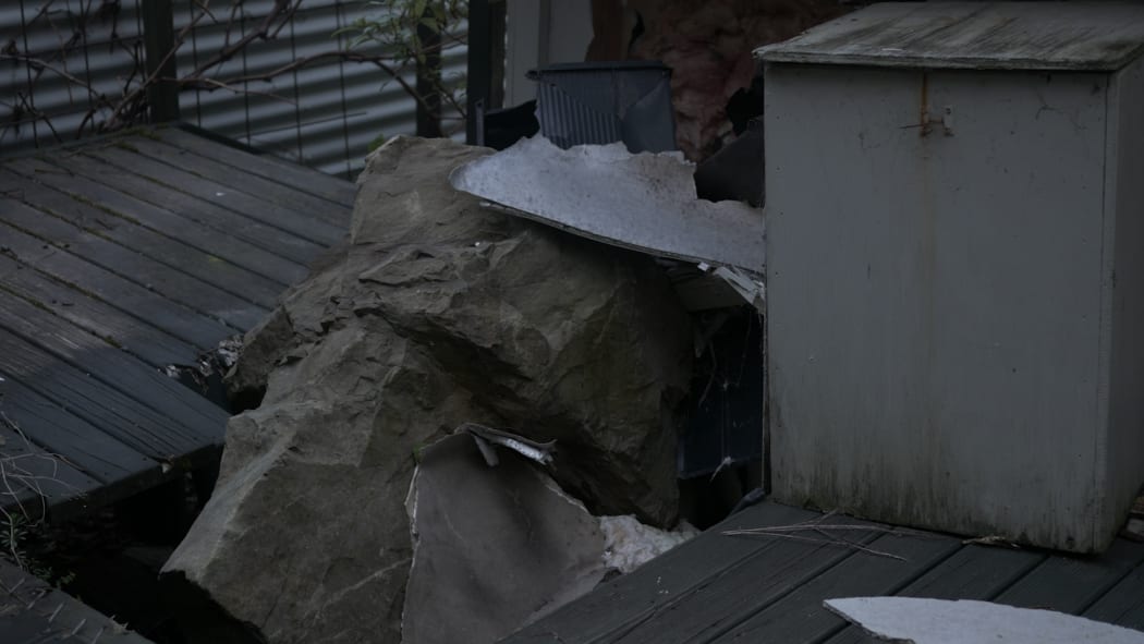 A large boulder that smashed into a house in Rakautara during the 2016 earthquake.
