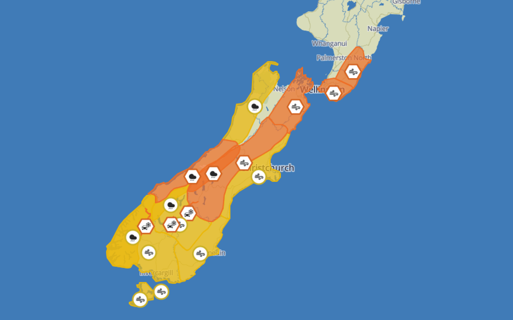 MetService's weather warnings and watches for 15 October, 2023.