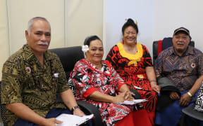 Pasifika members of New Zealand's Catholic community at a Covid-19 vaccination event, 9 June, 2021: Semanu Va’a Robertson, Malia Imakulata Robertson, Malia Su’emalo Lui and Mautuaitoga Talitofi Elama.