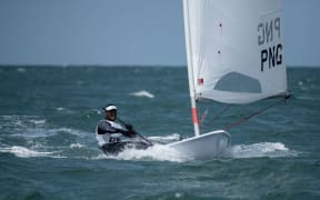PNG sailor Te Ariki Numa racing at the 2020 World Laser Championships in Melbourne.