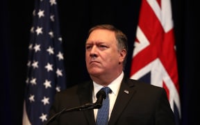 STANFORD, CA - JULY 24: U.S. Secretary of State Mike Pompeo looks on during a press conference at the Australia-U.S. Ministerial Consultations (AUSMIN) at the Hoover Institution on the campus of Stanford University.
