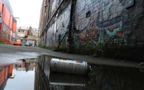 Spray paint can on the ground