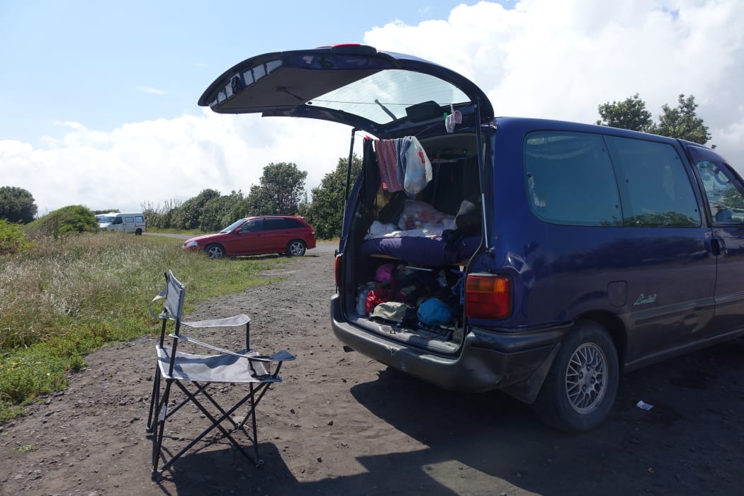 Freedom campers at the South Taranaki break at Paroa Road.