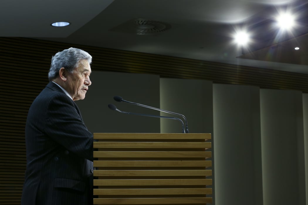 Minister for Racing Winston Peters speaks to media during a pre-budget racing announcement at Parliament.