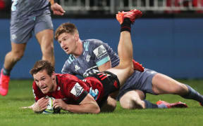 George Bridge scores a try for the  Crusaders.