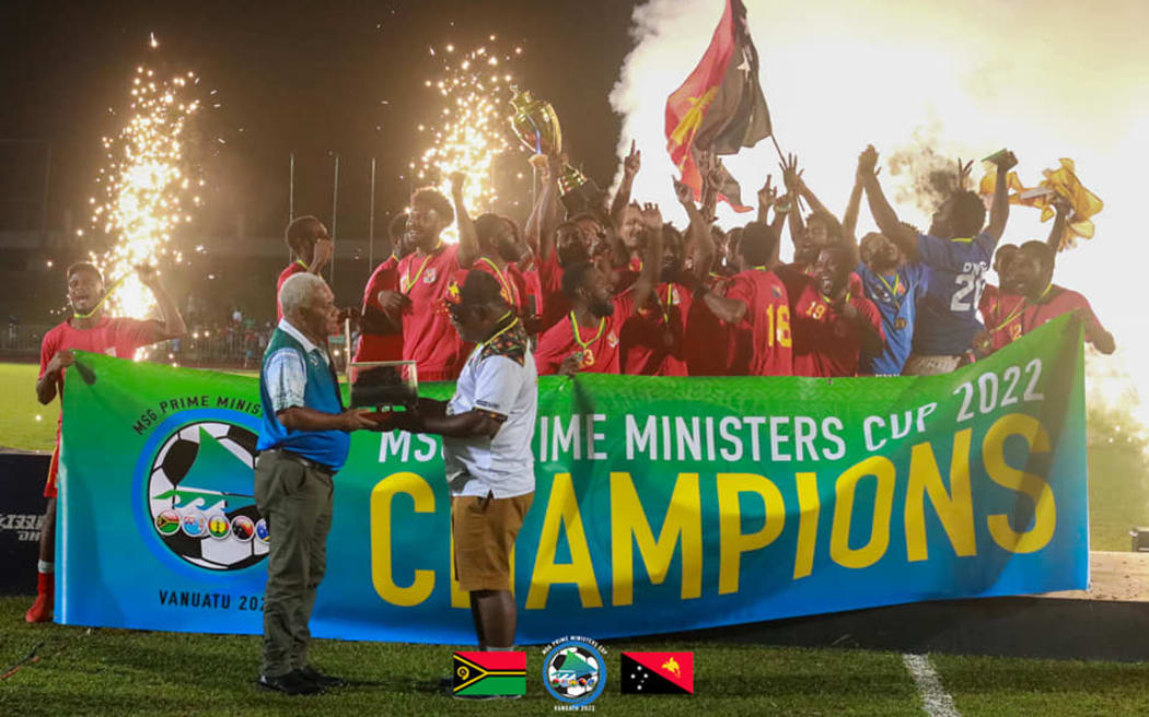 Papua New Guinea team celebrating their win at the MSG Prime Minister's Cup final.
