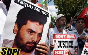 A protest against the death sentence handed to convicted bomb plotter Yakub Memon, also known as Yaqub Memon, in Mumbai on 27 July.