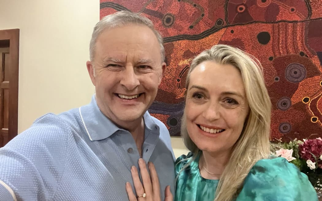 This undated handout photo obtained from the Facebook account of Australia's Prime Minister Anthony Albanese on February 15, 2024 shows Australia's Prime Minister Anthony Albanese (L) and his girlfriend Jodie Haydon posing for a selfie photo in Canberra. Australia's prime minister, Anthony Albanese, revealed in a romantic tweet on February 15 his engagement to girlfriend Jodie Haydon. (Photo by Handout / Facebook account of Australia's Prime Minister Anthony Albanese / AFP) / RESTRICTED TO EDITORIAL USE - MANDATORY CREDIT "AFP PHOTO / Facebook account of Australia's Prime Minister Anthony Albanese" - NO MARKETING NO ADVERTISING CAMPAIGNS NO ARCHIVES - DISTRIBUTED AS A SERVICE TO CLIENTS