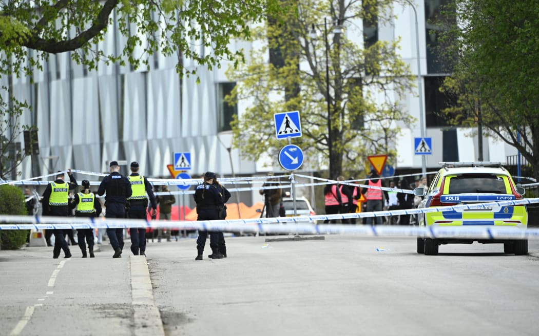 Police at the scene after several people were killed in a shooting at Vaksala Square in central Uppsala , Sweden in the afternoon April 29, 2025.