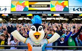 Official mascot Tazuni during the 100 Days to Go event for the FIFA Women's World Cup at Eden Park.