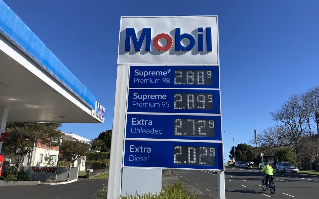 Fuel prices at Mobil, St Heliers, Auckland, 14 June 2023.