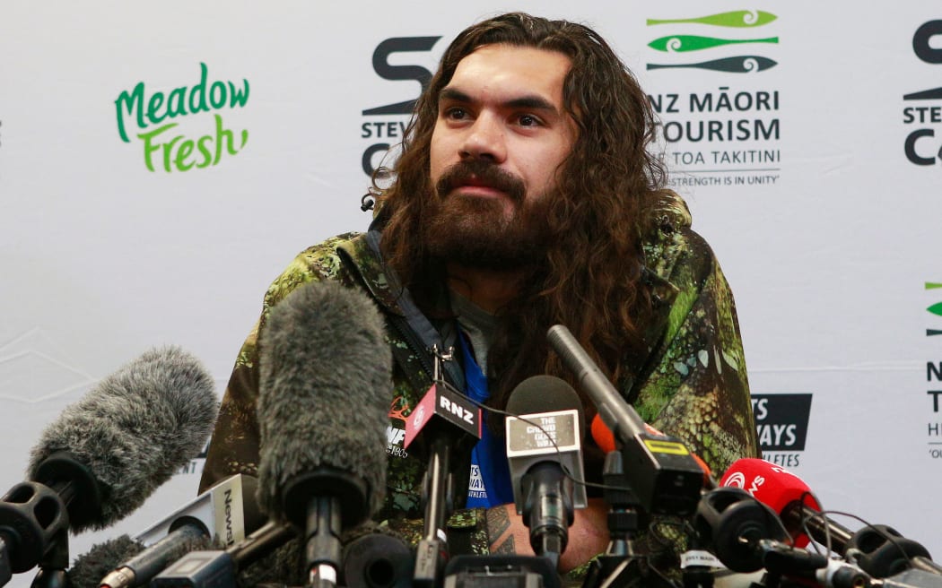 Steven Adams speaks to media in Auckland.