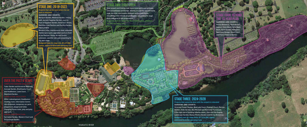 Hamlton Gardens Redevelopment Plan - the carpark area in green is currently the Rhododendron Lawn