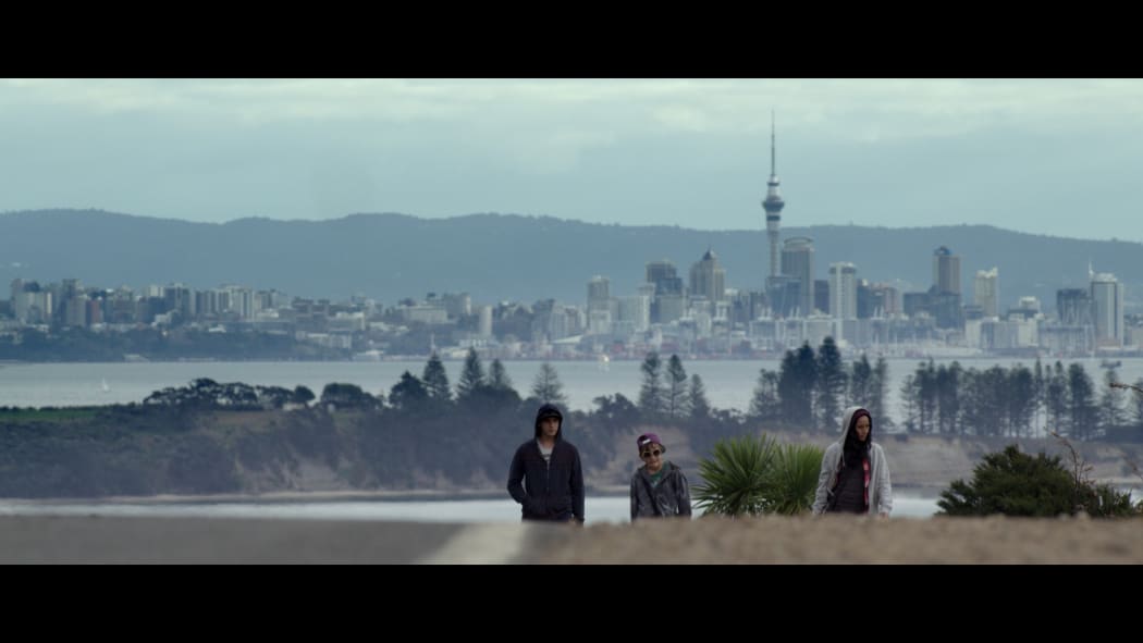 The teenagers arrive on Waiheke in an early scene from Orphans & Kingdoms