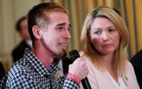 Marjory Stoneman Douglas High School shooting survivor Samuel Zeif speaks during a listening session on gun violence with US President Donald Trump