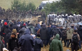 Irregular migrants continue to wait at the Polish-Belarusian border on 9 November, 2021 in Belarus.