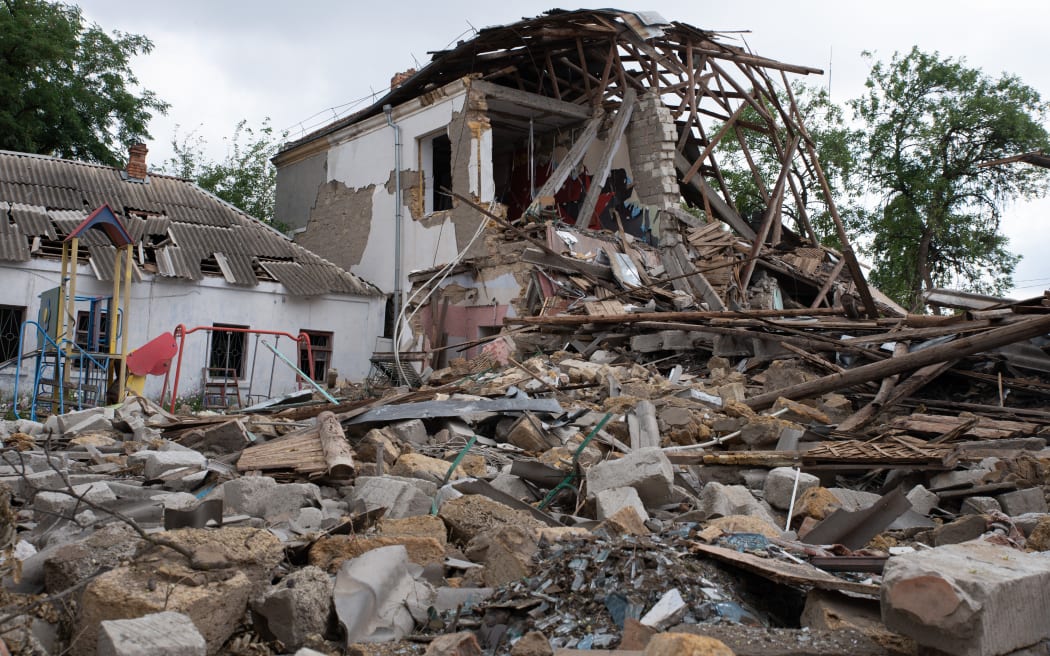School destroyed by bombings in Mykolaiv, Ukraine, pictured on 25 July, 2022.