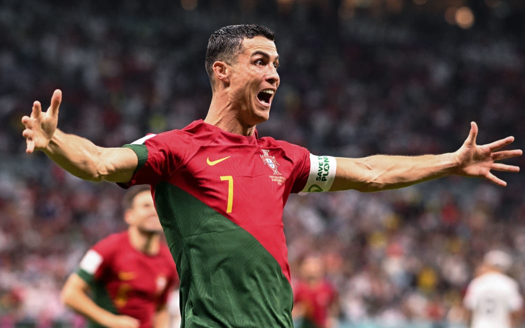 Portugal's forward Cristiano Ronaldo celebrates scoring his team's goal.