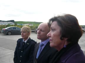 Anne Tolley (right), Ray Smith and Jeanette Burns at a media conference.