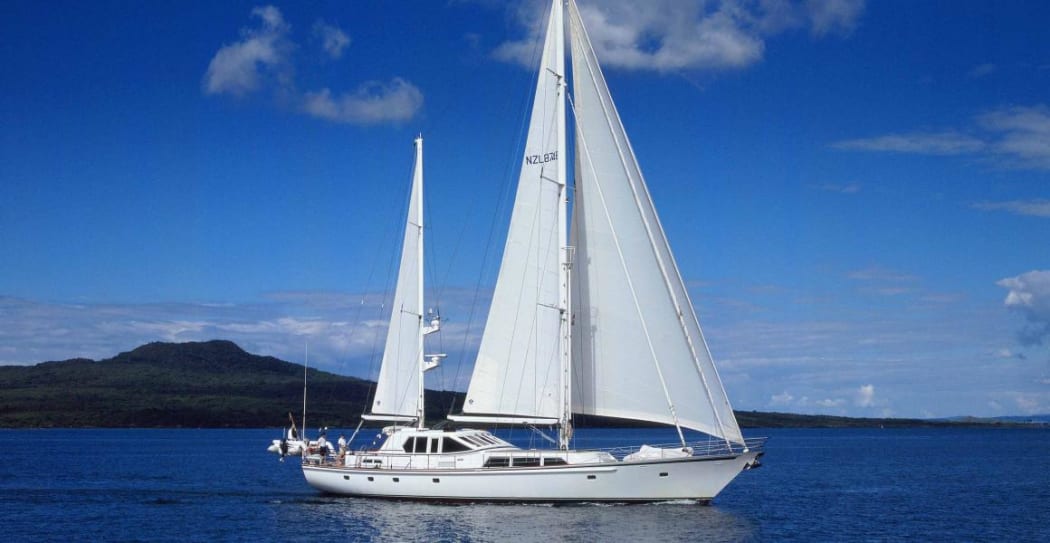 The Pacific Eagle sailing past Rangitoto Island.