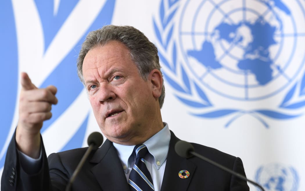 (FILES) In this file photo taken on May 15, 2017 the head of the World Food Programme (WFP) David Beasley, delivers a press  conference