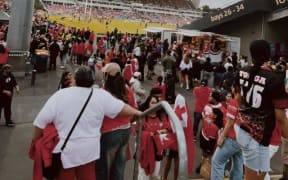 Fans make their way into Mount Smart Stadium, Auckland ahead of Tonga's victory over New Zealand in the Pacific Championship. (Ileini Taloa)