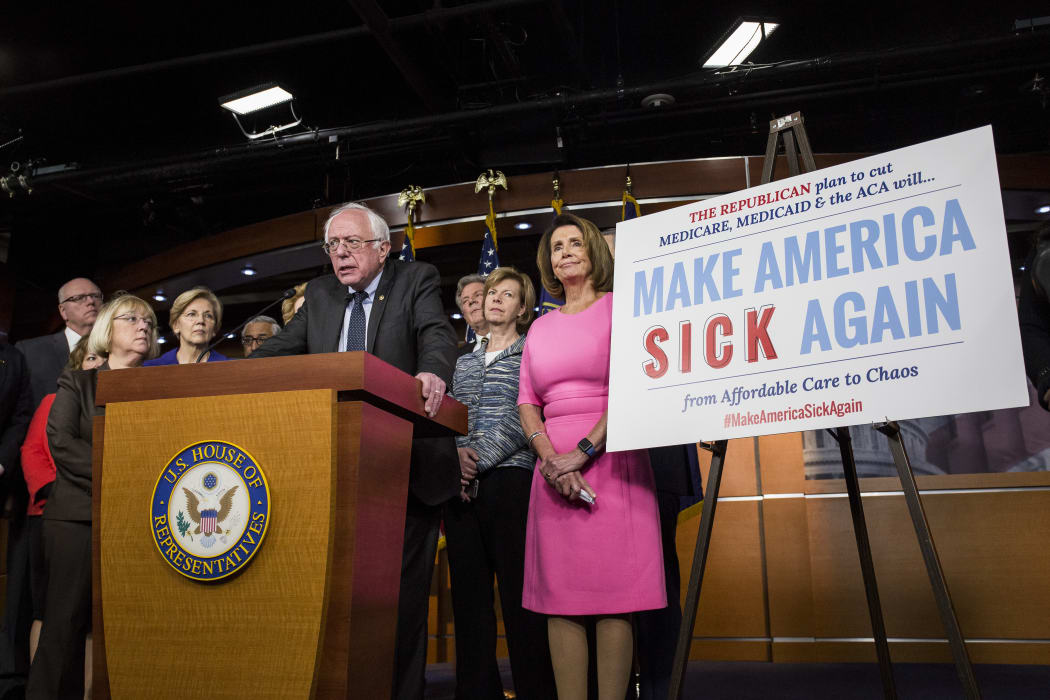 US Senator Bernie Sanders speaks during a press conference discussing Republican attempts to dismantle Medicare, Medicaid, and The Affordable Care Act.