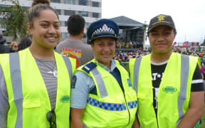 Losaline Hopoi, Constable Loretta Hunt Tevaga and Emma Hopoi.