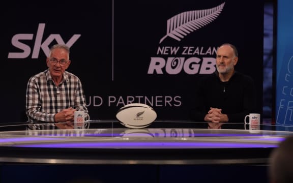 New Zealand Rugby chairman Brent Impey, left, and Sky NZ chief executive Martin Stewart