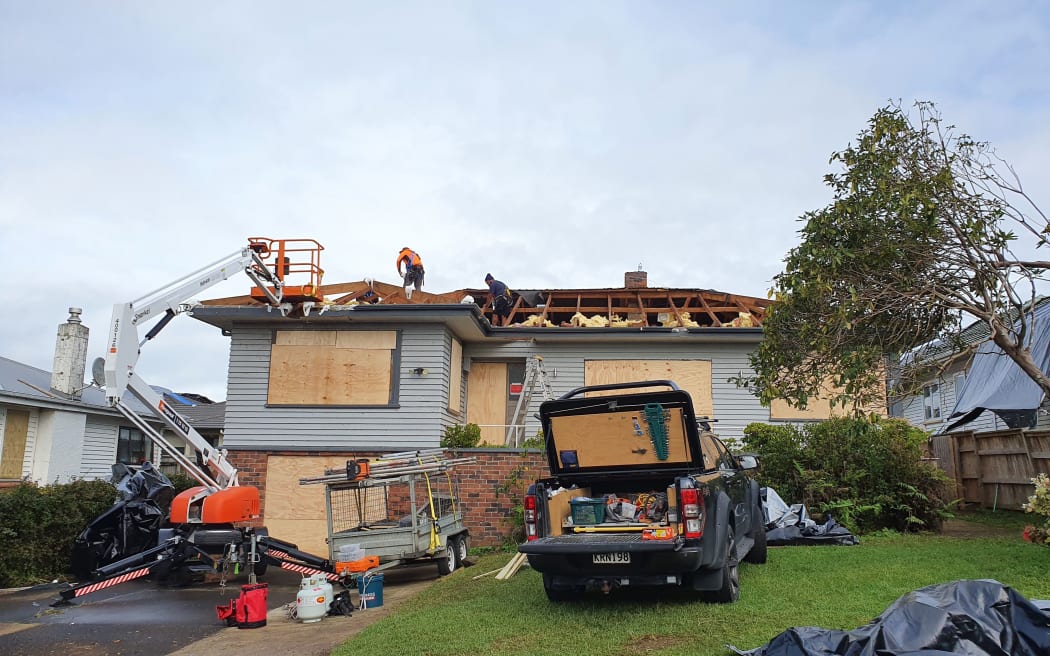 House damaged by tornado on Hayward Road in Papatoetoe, Auckland.