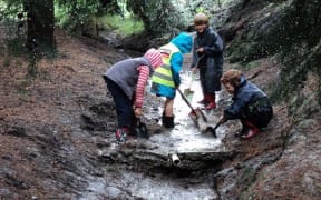 Children playing in a stream