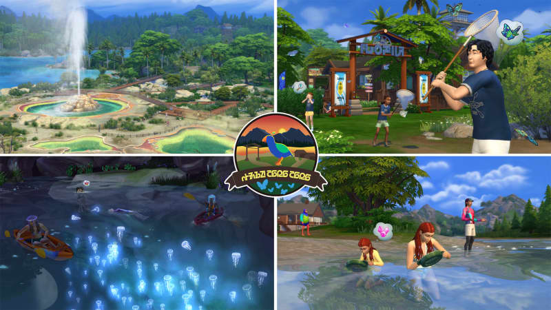 Composite of the screenshots from The Sims 4 Adventure Awaits.