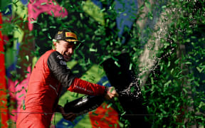 Charles Leclerc of Monaco drives the number 16 Ferrari F1-75 celebrates winning the Australian Grand Prix