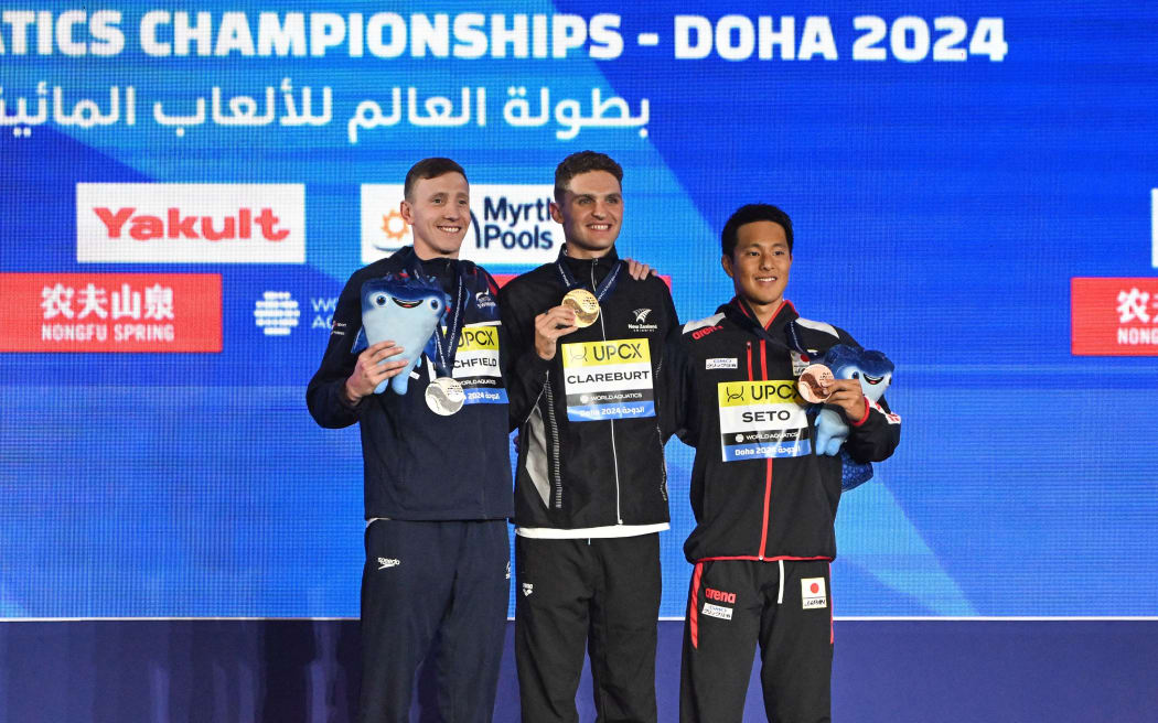 Lewis Clareburt of New Zealand wins the Men’s 400m Individual Medley final at the World Aquatics Championships in Doha 2024.
