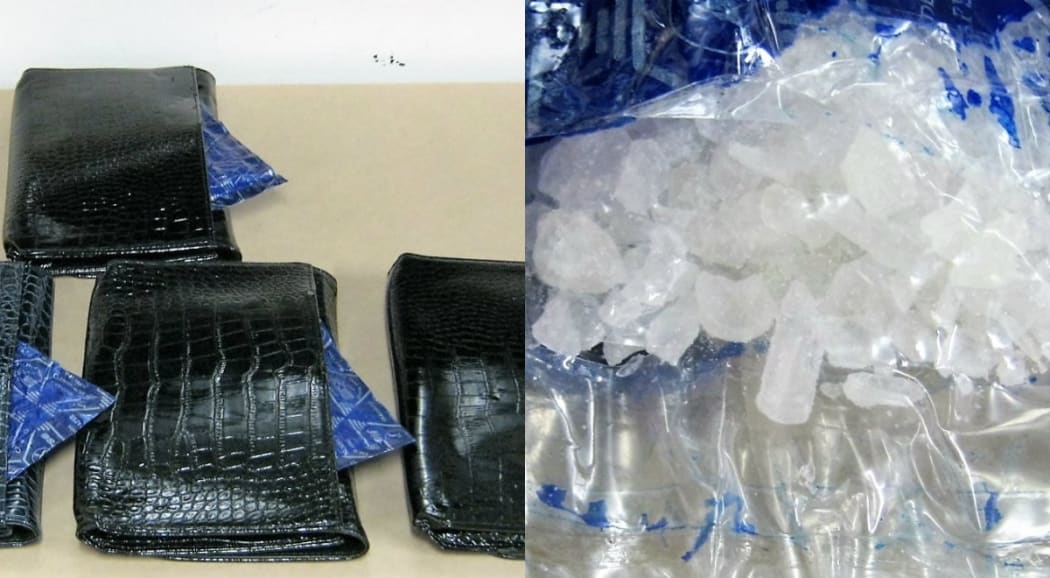 The methamphetamine, right, was concealed in clutch purses, left.