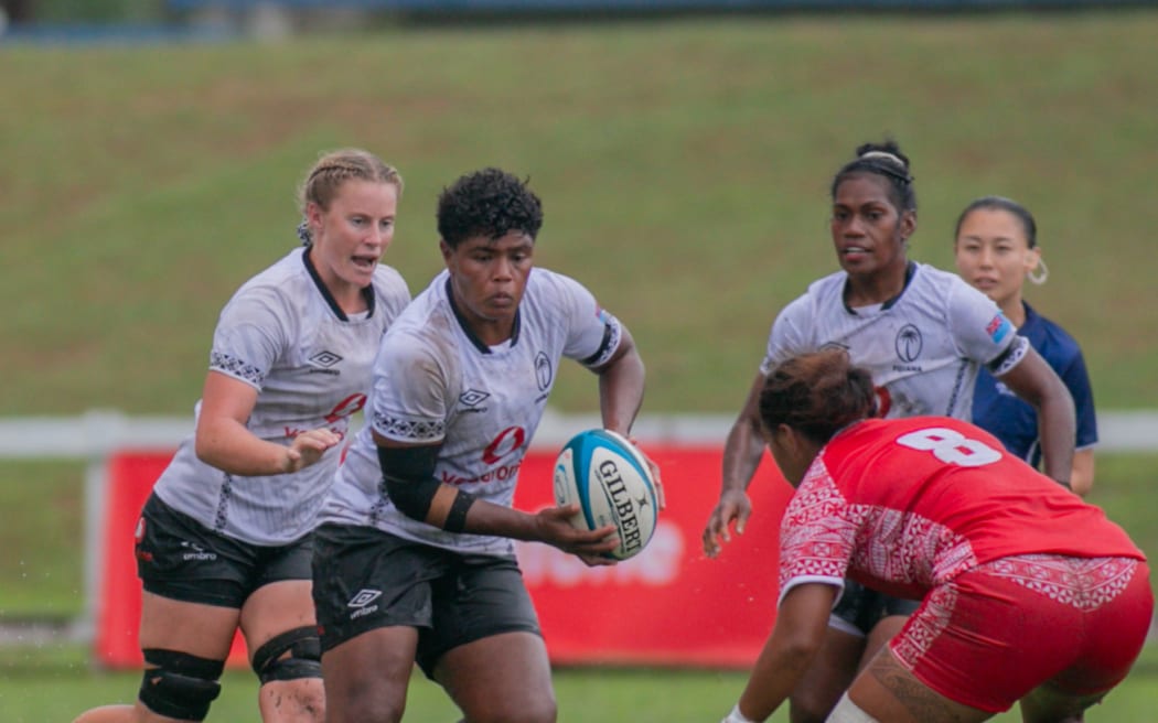 Fijiana's Rusila Nagasau has a run against the Tongans at the Oceania Women's Rugby Championship game, at Lawaqa Park, Sigatoka on June 6, 2025.