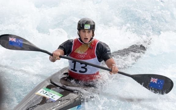 Luuka Jones competes in the K1 Canoe Slalom at the Rio Olympics.