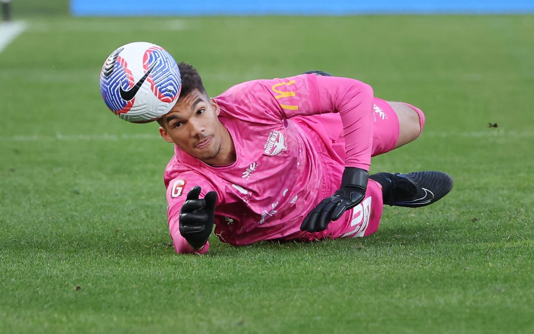 Phoenix Goal Keeper Alex Paulsen makes a penalty save for the Wellington Phoenix.