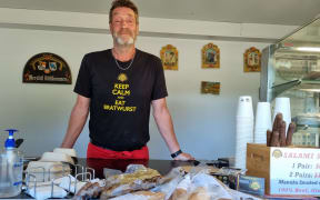 Patrick Lachmann at his traditional German sausage outlet, Bratwurst Bros, alongside State Highway 3 at Urutī  in north Taranaki.