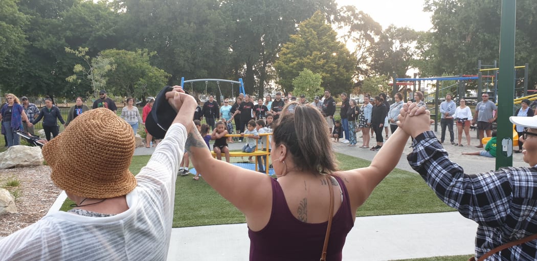 The Flaxmere community has gathered  for a karakia for a four-year-old child seriously injured in a beating at unknown hands two weeks ago.